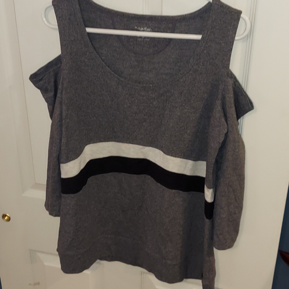 Calvin Klein Performance color block striped cold shoulder top Large